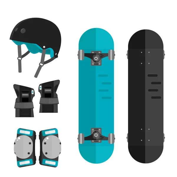 Serie vettoriale di pattinaggio a rotelle o di attrezzatura protettiva per skateboard — Vettoriale Stock