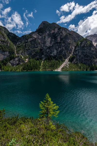 Lake Braies Dolomites Summer Season — Stock Photo, Image