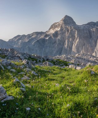 Dağlarda gün doğumu. Julian Alplerinde Sabah