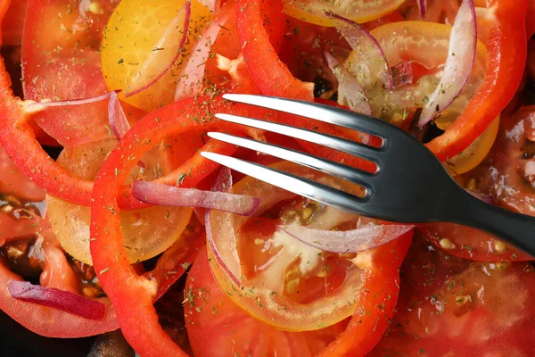 Carpaccio Pomodoro Con Spezie Forchetta Primo Piano — Foto Stock