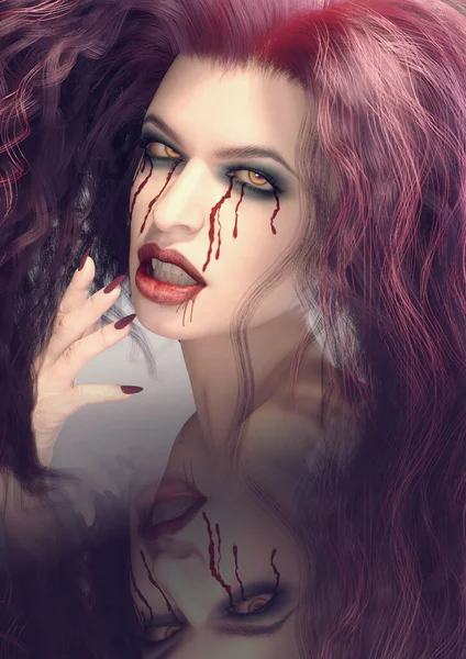 Una Representación Digital Retrato Vampiro Femenino Con Lágrimas Sangre Corriendo —  Fotos de Stock