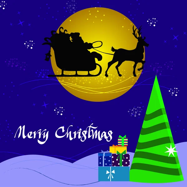 Noel Baba bir Ren geyiği ile hediyeler ve ay üzerinde