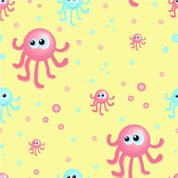 Sarı bir arka plan üzerinde komik ahtapot