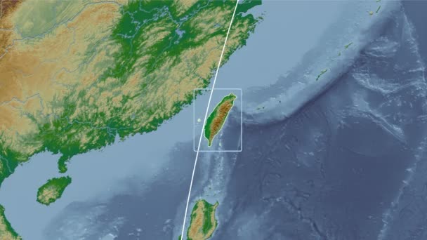Taiwán - zoom de tubo 3D (proyección Kavrayskiy VII). Protuberancias sombreadas — Vídeo de stock