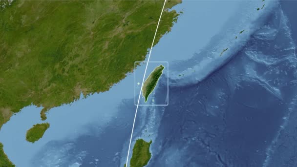 Taiwán - zoom de tubo 3D (proyección Kavrayskiy VII). Satélite — Vídeos de Stock