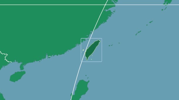 Taiwan zoom tubo 3D (projeção Mollweide). Continentes — Vídeo de Stock