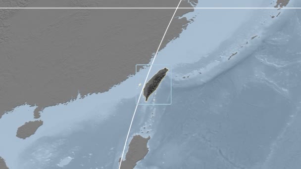 Taiwán - zoom de tubo 3D (proyección Mollweide). Protuberancias — Vídeo de stock