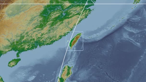 Taiwán - zoom de tubo 3D (proyección Mollweide). Protuberancias sombreadas — Vídeo de stock