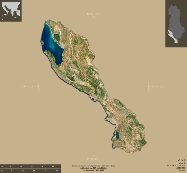 Vlore Condado Albânia Imagens Satélite Sentinela Forma Isolada Fundo Sólido — Fotografia de Stock