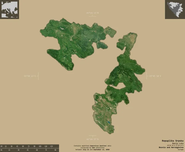 Repuplika Srpska Entiteit Van Bosnië Herzegovina Sentinel Satellietbeelden Vorm Geïsoleerd — Stockfoto