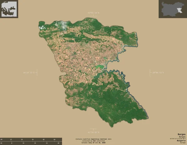 Burgas Provinz Von Bulgarien Satellitenbilder Von Sentinel Form Isoliert Auf — Stockfoto