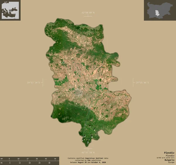 Plovdiv Provinz Bulgarien Satellitenbilder Von Sentinel Form Isoliert Auf Festem — Stockfoto