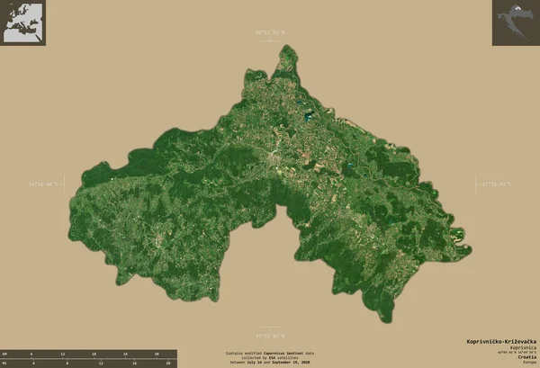 Koprivnicko Krizevacka Comté Croatie Imagerie Satellite Sentinel Forme Isolée Sur — Photo