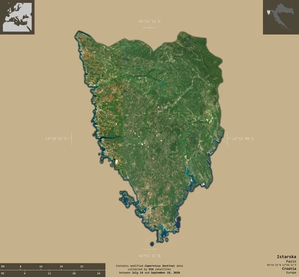 Istarska Comté Croatie Imagerie Satellite Sentinel Forme Isolée Sur Fond — Photo