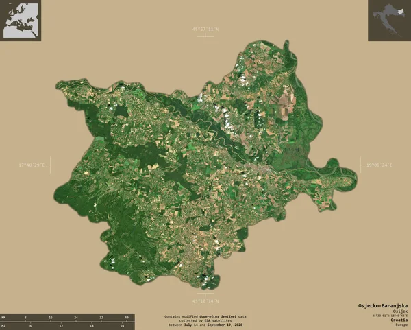 Osjecko Baranjska Condado Croacia Imágenes Satelitales Sentinel Forma Aislada Sobre — Foto de Stock