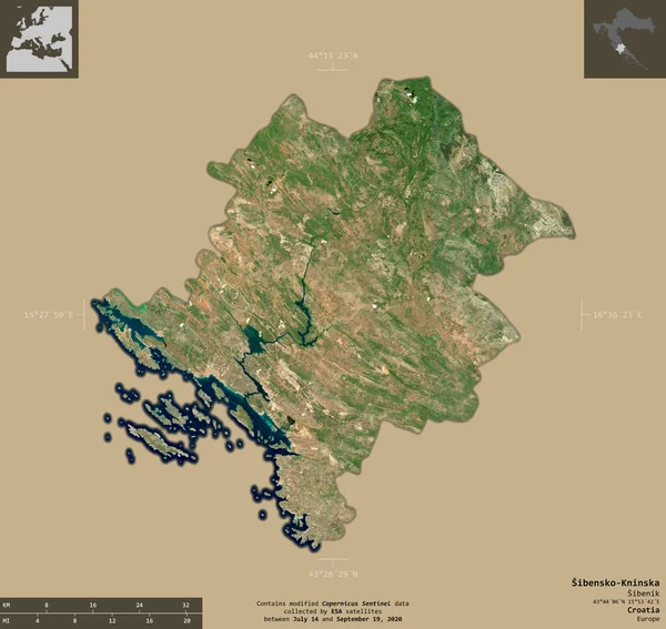 Sibensko Kninska Contea Croazia Immagini Satellitari Sentinel Forma Isolata Fondo — Foto Stock