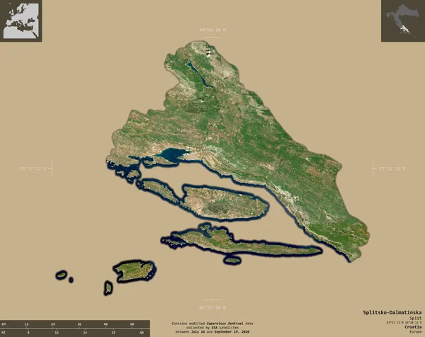 Splitsko Dalmatinska Condado Croacia Imágenes Satelitales Sentinel Forma Aislada Sobre —  Fotos de Stock