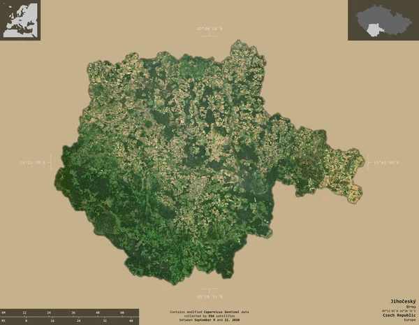 Jihocesky Regionen Tjeckien Satellitbilder Från Sentinel Form Isolerad Solid Bakgrund — Stockfoto