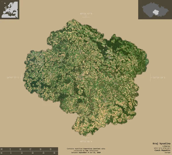 Kraj Vysocina Region Tschechische Republik Satellitenbilder Von Sentinel Form Isoliert — Stockfoto