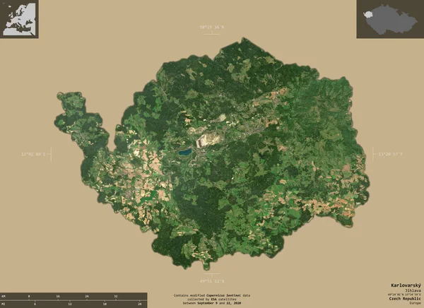 Karlovarsky Región República Checa Imágenes Satelitales Sentinel Forma Aislada Sobre — Foto de Stock