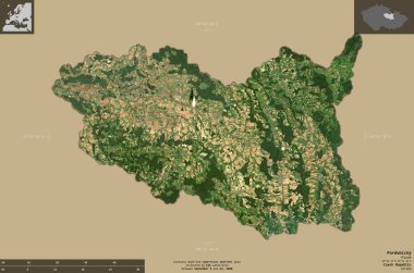Parbicky, Çek Cumhuriyeti bölgesi. Sentinel-2 uydu görüntüleri. Bilgilendirici örtülerle sağlam arkaplanda izole edilmiş şekil. Değiştirilmiş Kopernik Sentinel verileri içerir