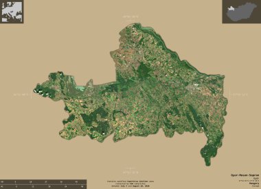 Gyor-Moson-Sopron, Macaristan Bölgesi. Sentinel-2 uydu görüntüleri. Bilgilendirici örtülerle sağlam arkaplanda izole edilmiş şekil. Değiştirilmiş Kopernik Sentinel verileri içerir