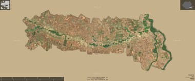 Lalomita, Romanya Bölgesi. Sentinel-2 uydu görüntüleri. Bilgilendirici örtülerle sağlam arkaplanda izole edilmiş şekil. Değiştirilmiş Kopernik Sentinel verileri içerir