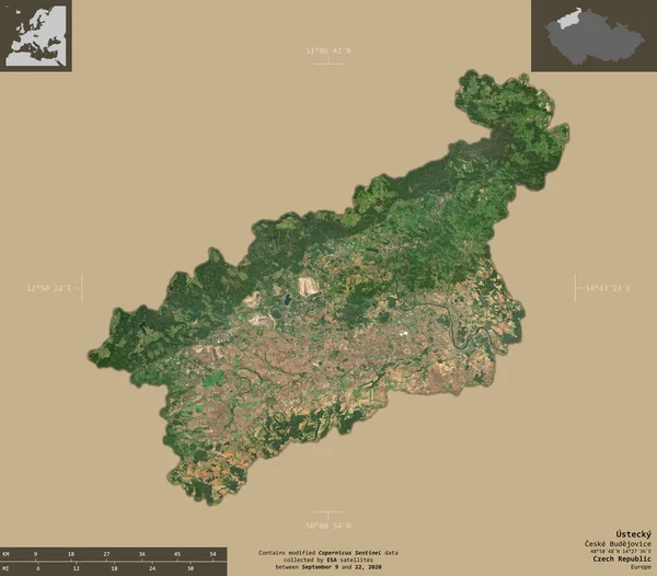 Ustecky Región República Checa Imágenes Satelitales Sentinel Forma Aislada Sobre — Foto de Stock