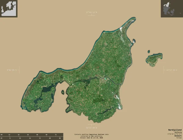 Nordjylland Oblast Dánska Sentinel Satelitní Snímky Tvar Izolovaný Pevném Pozadí — Stock fotografie