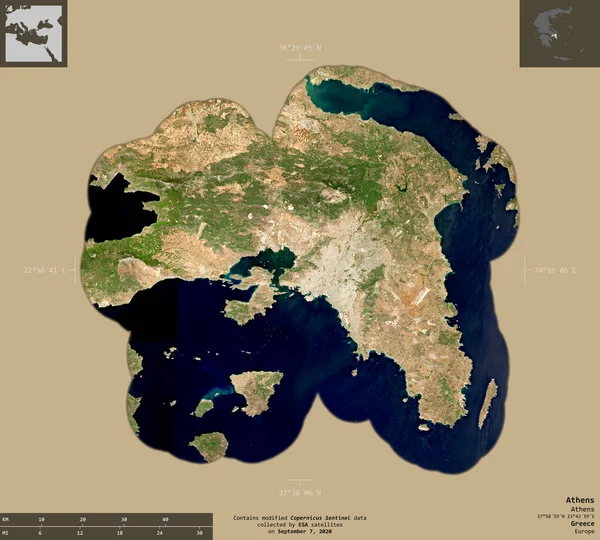 Athènes Administration Décentralisée Grèce Imagerie Satellite Sentinel Forme Isolée Sur — Photo