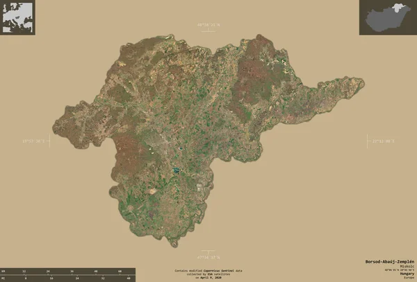 Borsod Abauj Zemplen County Hungary Sentinel Satellite Imagery Shape Isolated — Stock Photo, Image