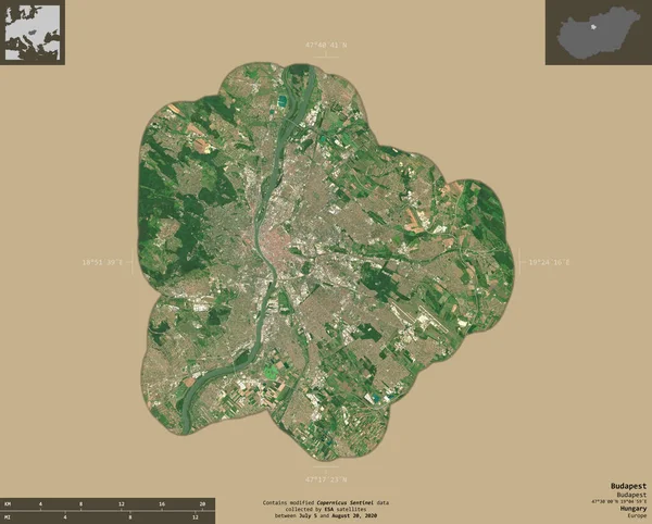 Budapest Capital Hungría Imágenes Satelitales Sentinel Forma Aislada Sobre Fondo —  Fotos de Stock