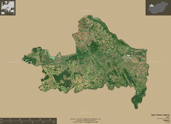 Gyor Moson Sopron Condado Hungría Imágenes Satelitales Sentinel Forma Aislada — Foto de Stock