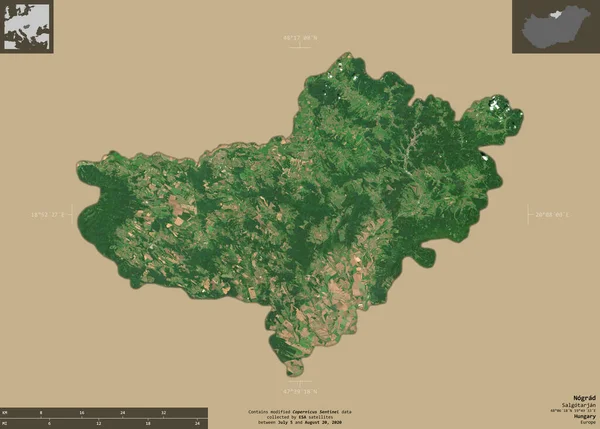 Nogrado Condado Hungría Imágenes Satelitales Sentinel Forma Aislada Sobre Fondo — Foto de Stock