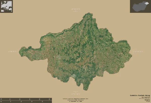 Szabolcs Szatmar Bereg County Hungary Sentinel Satellite Imagery Shape Isolated — Stock Photo, Image