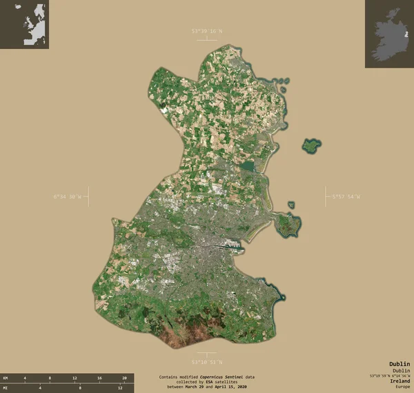 Дублін Округ Ірландії Супутникові Знімки Sentinel Форма Ізольована Твердому Тлі — стокове фото