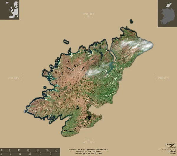 Donegal Comté Irlande Imagerie Satellite Sentinel Forme Isolée Sur Fond — Photo