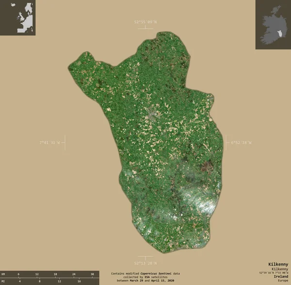 Kilkenny Condado Irlanda Imagens Satélite Sentinela Forma Isolada Fundo Sólido — Fotografia de Stock