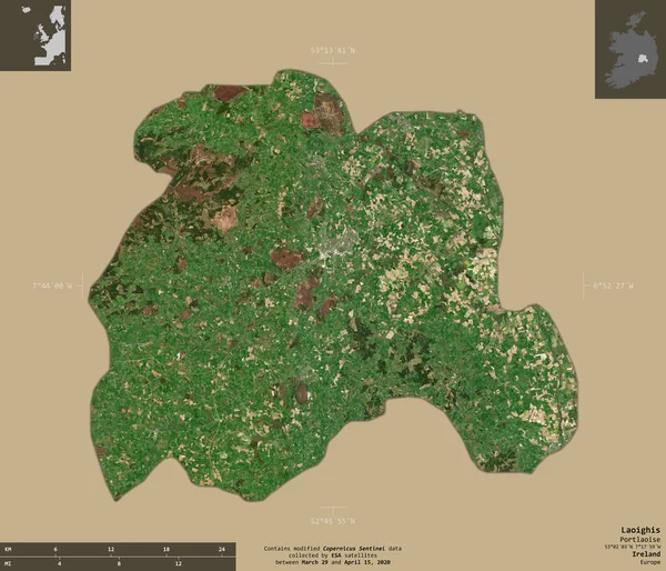 Laoighis Rlanda Bölgesi Sentinel Uydu Görüntüleri Bilgilendirici Örtülerle Sağlam Arkaplanda — Stok fotoğraf