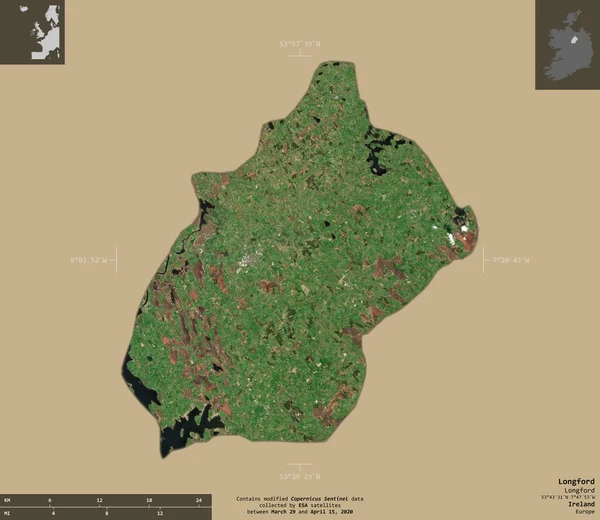 Longford Hrabstwo Irlandii Zdjęcia Satelitarne Sentinela Kształt Odizolowany Solidnym Tle — Zdjęcie stockowe