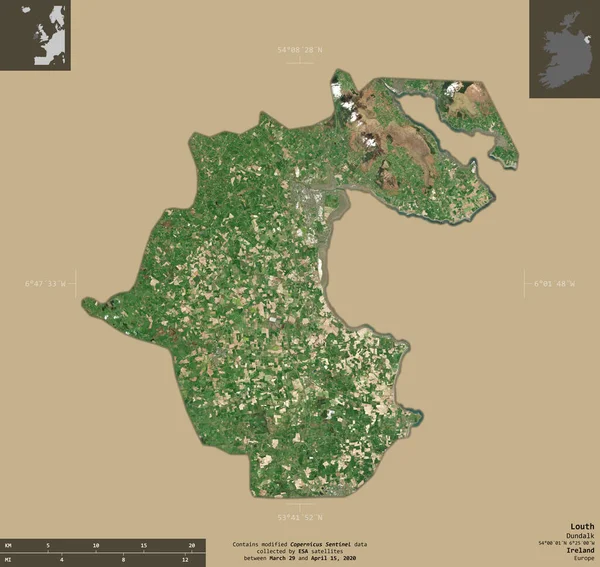 Louth Rlanda Bölgesi Sentinel Uydu Görüntüleri Bilgilendirici Örtülerle Sağlam Arkaplanda — Stok fotoğraf