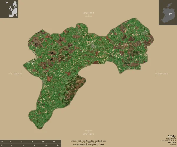 Offaly Graafschap Ierland Sentinel Satellietbeelden Vorm Geïsoleerd Solide Achtergrond Met — Stockfoto