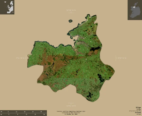 Sligo Hrabstwo Irlandii Zdjęcia Satelitarne Sentinela Kształt Odizolowany Solidnym Tle — Zdjęcie stockowe