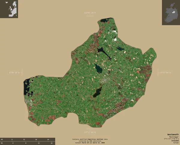 Westmeath Grevskapet Irland Satellitbilder Från Sentinel Form Isolerad Solid Bakgrund — Stockfoto