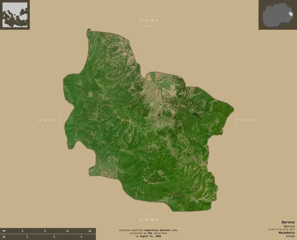 Berovo Gemeente Macedonië Sentinel Satellietbeelden Vorm Geïsoleerd Solide Achtergrond Met — Stockfoto