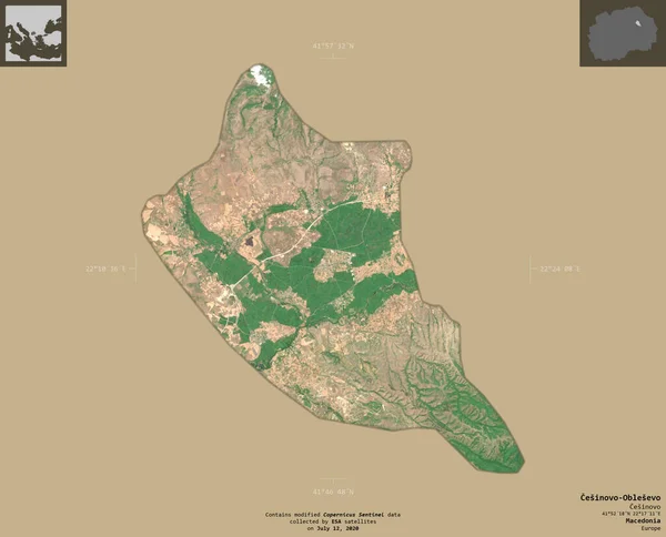 Cesinovo Oblesevo Municipalité Macédoine Imagerie Satellite Sentinel Forme Isolée Sur — Photo