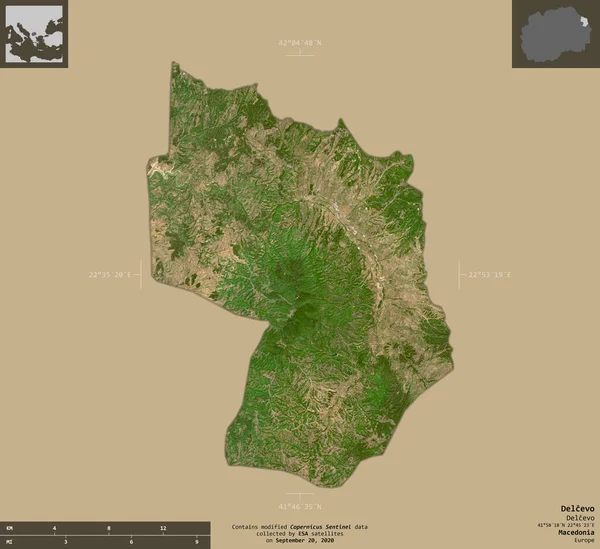 Delcevo Gemeente Macedonië Sentinel Satellietbeelden Vorm Geïsoleerd Solide Achtergrond Met — Stockfoto