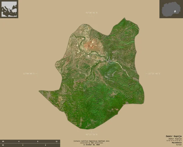 Demir Kapija Municipalité Macédoine Imagerie Satellite Sentinel Forme Isolée Sur — Photo