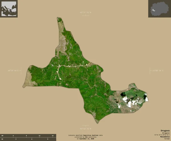 Drugovo Comune Macedonia Immagini Satellitari Sentinel Forma Isolata Fondo Solido — Foto Stock