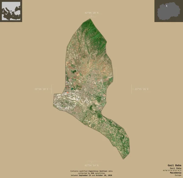 Gazi Baba Municipio Macedonia Imágenes Satelitales Sentinel Forma Aislada Sobre — Foto de Stock